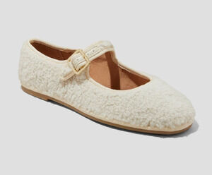 Universal Thread Halston Shoes WMNS 9.5 Cream Shearling Mary Jane Ballet Flats